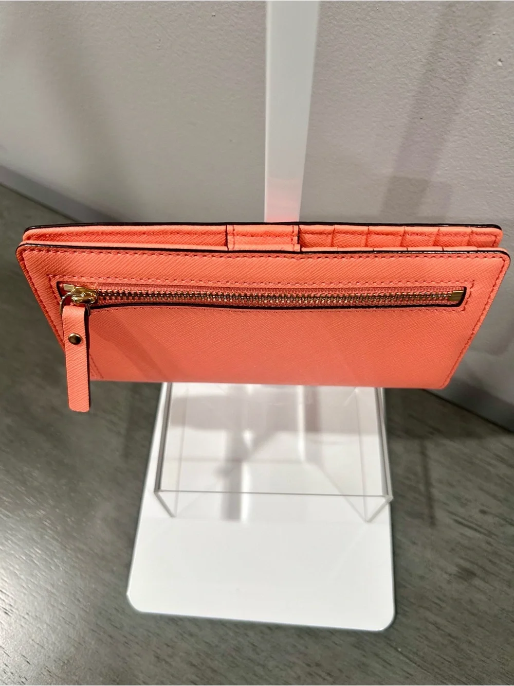 kate spade Coral Orange Saffiano Zip Wallet